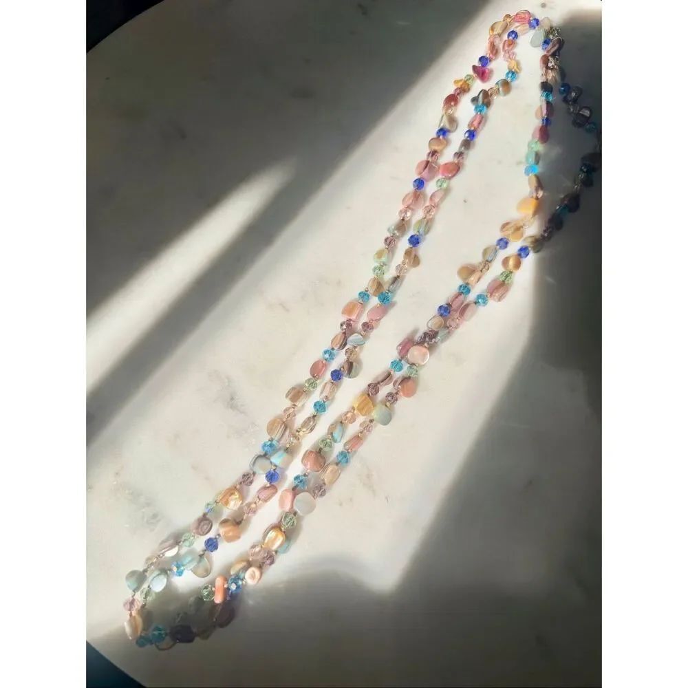 Multi color seashell long layer beach time necklace